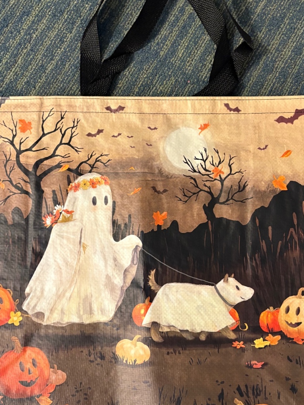 GHOST & GHOST DOG Halloween Reusable Shopping Large TJ  Maxx Tote Bag
